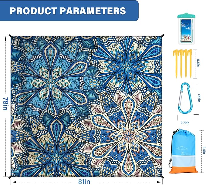 Famstar Beach Blanket Oversized Extra Large 78" X 81",Waterproof Sandproof Beach Blanket 1-7 Adults Lightweight Durable for Travel Camping Hiking Picnic
