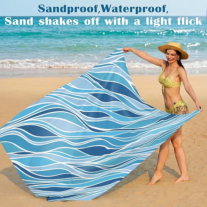 Famstar Beach Blanket Oversized Extra Large 78" X 81",Waterproof Sandproof Beach Blanket 1-7 Adults Lightweight Durable for Travel Camping Hiking Picnic