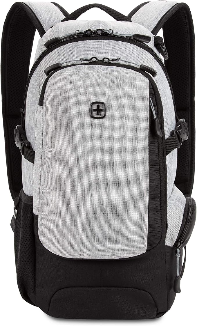 SwissGear 3598 Backpack, Narrow Daypack, Ideal for Commuting and School, Light Grey/Heather