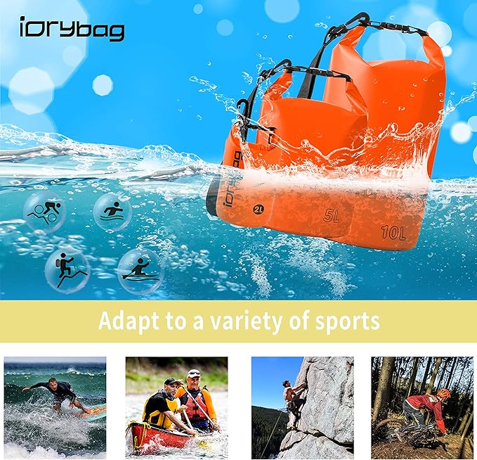 IDRYBAG Dry Bag for Kayaking Waterproof 2L/5L/10L/15L/20L, Small Dry Sack Waterproof Bag for Boating