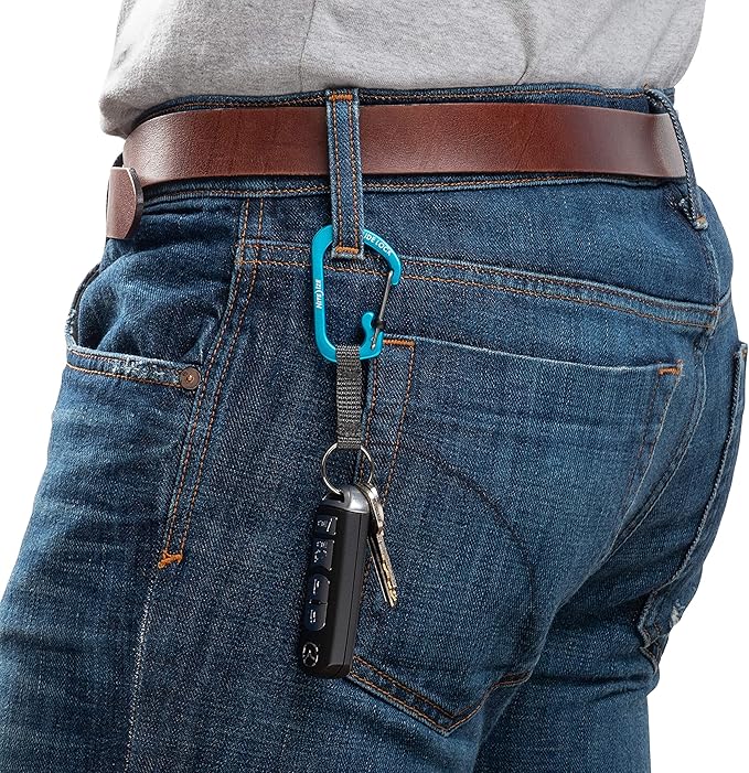 Nite Ize SlideLock Key Ring, Aluminum Locking Carabiner Key Chain with Webbing, Blue