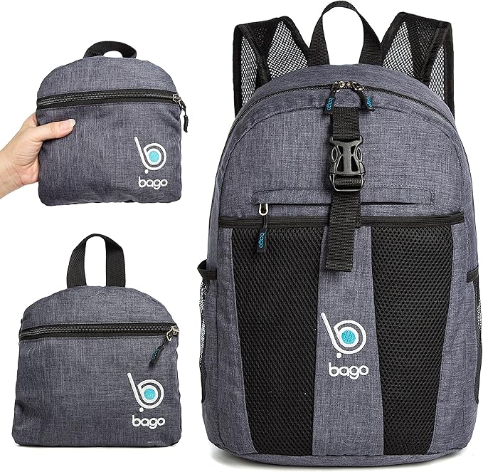 Bago Lightweight Backpack for Hiking Backpack for Women and Men - 25L Travel Day Pack - Foldable Hiking Daypack Ultralight for Camping Outdoor Sports - Packable Backpack for Travel (SnowBlack)