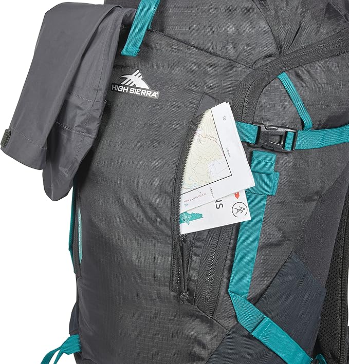 High Sierra Pathway 2.0 Backpack with Hydration Storage Sleeve, for Hiking, Biking, Camping, Traveling, Black, 45L