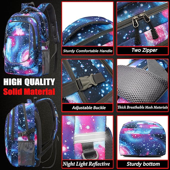 ProEtrade Extra Large Backpack Bookbag for College Travel Laptop Business Hiking Backpack Fit Laptop Up to 17 Inch Sturdy Multi Compartment Gifts for Men Women Night Light Reflective (Light Galaxy)