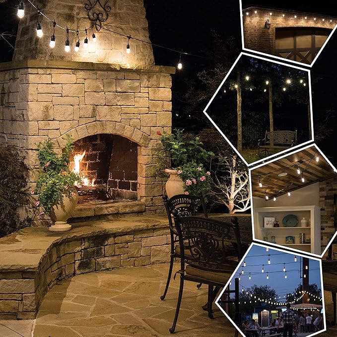 Enbrighten Classic Warm White String Lights, 48ft Black Cord, 24 Shatterproof Acrylic Bulbs, Weatherproof, Outdoor String Lights, 31664
