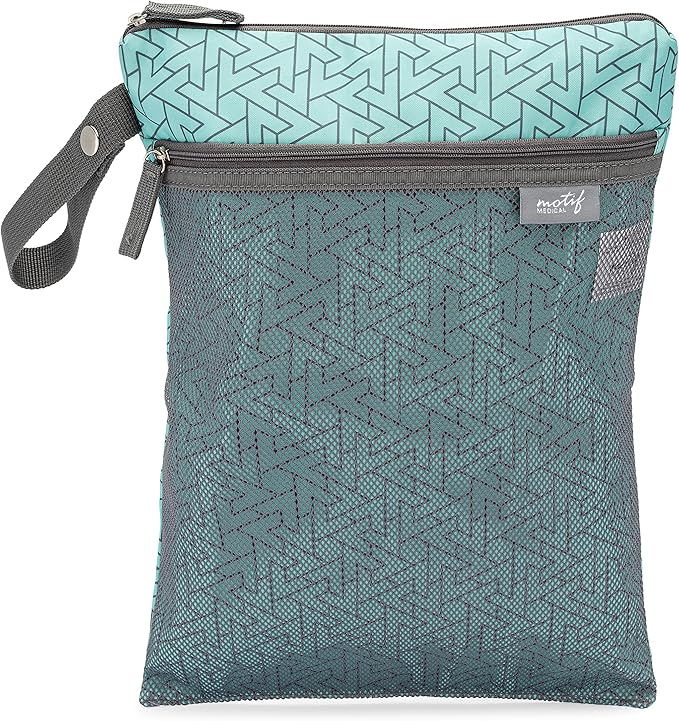 Motif Medical Baby Wet Dry Bag - Double-Compartment Bag for Wet Clothes & Dry Items - Travel Laundry Bags for Moms On-the-Go - Diaper Wet Bag for Pump Parts, Dirty Baby Clothes, Swimsuits (Aqua)