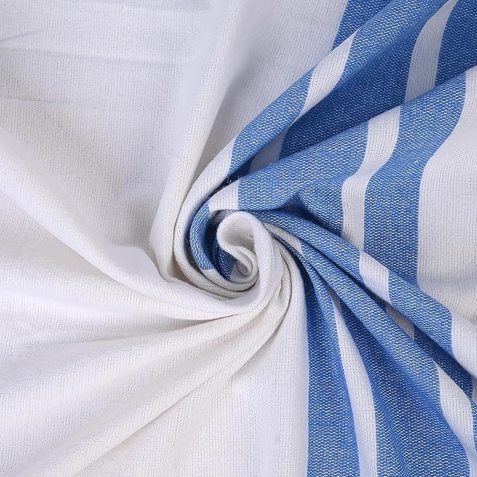 Linteum Textile Cotton Blended Hospital Patient Bath Blanket, Bed Bath Sheet, Twin Blanket Lightweight Sheet Blankets 70x90 in, 1.75 lb. White with Blue Stripes [2 Pack]