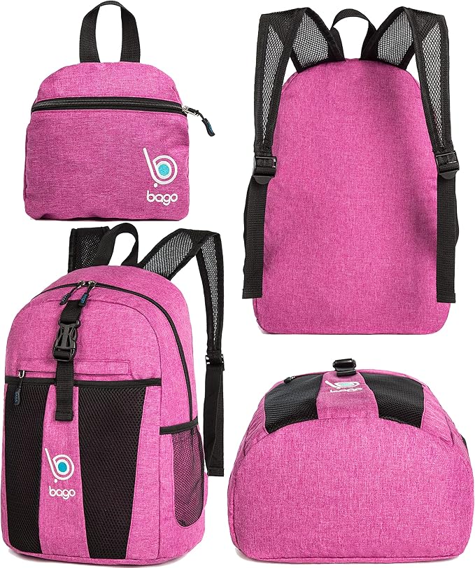Bago Lightweight Backpack for Hiking for Women and Men - 25L Travel Day Pack - Foldable Hiking Daypack Ultralight for Camping Outdoor Sports - Packable Backpack for Travel (SnowPink)