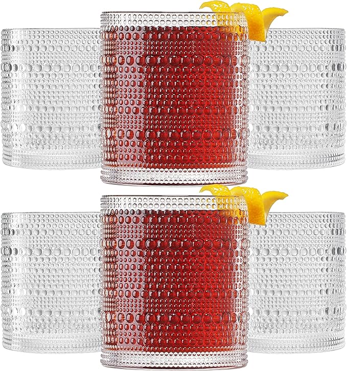 Plastic Hobnail Drinking Glasses Set of 6 Tritan Lowball Cups 14oz, Shatterproof & Unbreakable Acrylic Beaded Design, BPA-Free, Dishwasher Safe Indoor/Outdoor Drinkware for Water, Juice, Cocktails