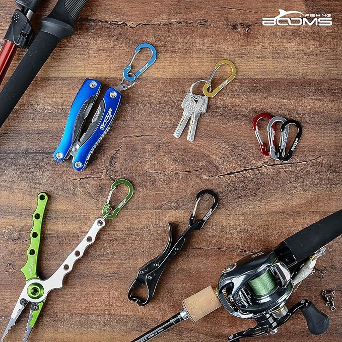 Booms Fishing CC1 Multi-Use Carabiner Clip, 6 Pack Small Caribeener Clips, Mini Keychain Caribeaner Clip 2 inch, Aluminum D Ring Carabiners, Multi-colored