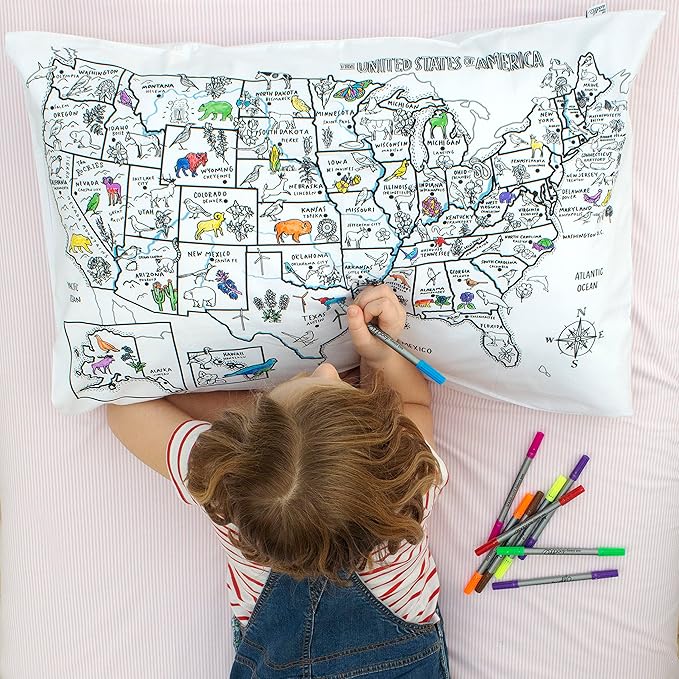 Coloring Pillowcase for Kids – Reusable DIY Pillow Cover with Washable Markers, Educational Arts & Crafts Activity for Boys & Girls, Fun Gift for Creative Play, Machine Washable - eatsleepdoodle