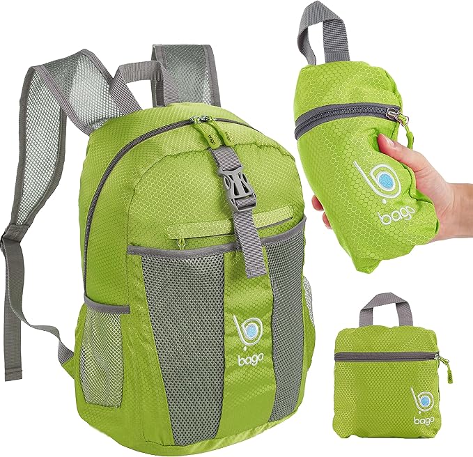 Bago Lightweight Small Hiking Backpack for Women and Men - 25L Travel Day Pack - Foldable Hiking Daypack Ultralight for Camping Outdoor Sports - Day Bag Packable Backpack for Travel (Green)