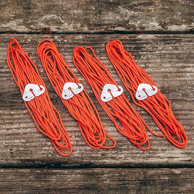 GEAR AID Reflective Guyline Kit with Line Tensioners for Tents and Tarps, 50 ft, Orange