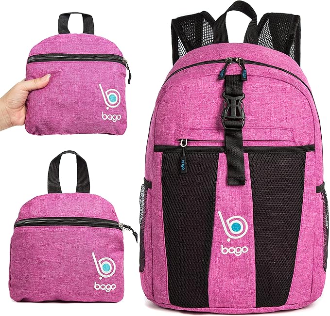 Bago Lightweight Backpack for Hiking for Women and Men - 25L Travel Day Pack - Foldable Hiking Daypack Ultralight for Camping Outdoor Sports - Packable Backpack for Travel (SnowPink)