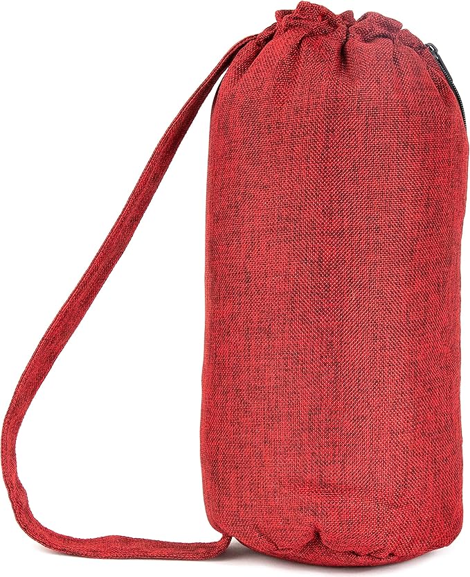 Nickel Bags Padded Drawstring Duffle Tube, Hemp Protective Sling Bag with Soft Velour Interior, Breakable-Safe Storage for Glass & Gear, Durable Zipper & Strap (14 Inch, Red)