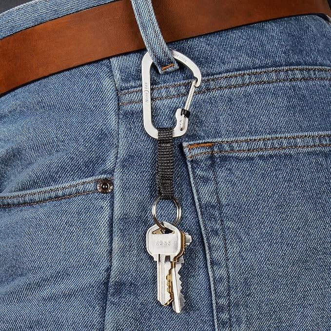 Nite Ize SlideLock Key Ring, Aluminum Locking Carabiner Key Chain with Webbing, Stainless Steel