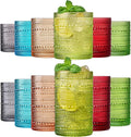 Khen Hobnail Beaded Highball Drinking Tumbler Glasses | Set of 12 | Autumn Colors Vintage Bubble Design Whiskey Glassware, Old-Fashioned, Embossed Design Water, Wine, Cocktail Rocks Glasses