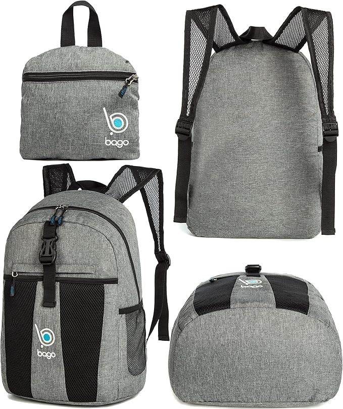 Bago Lightweight Small Hiking Backpack for Women and Men - 25L Travel Day Pack - Foldable Hiking Daypack Ultralight for Camping Outdoor Sports - Day Bag Packable Backpack for Travel (SnowGray)