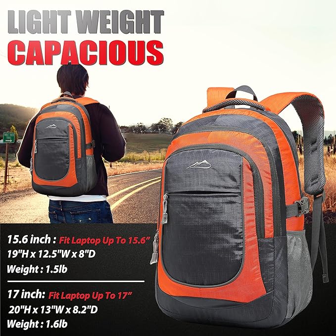 ProEtrade Extra Large Backpack Bookbag for College Travel Laptop Business Hiking Backpack Fit Laptop Up to 17 Inch Sturdy Multi Compartment Gifts for Men Women Night Light Reflective (Light Orange)