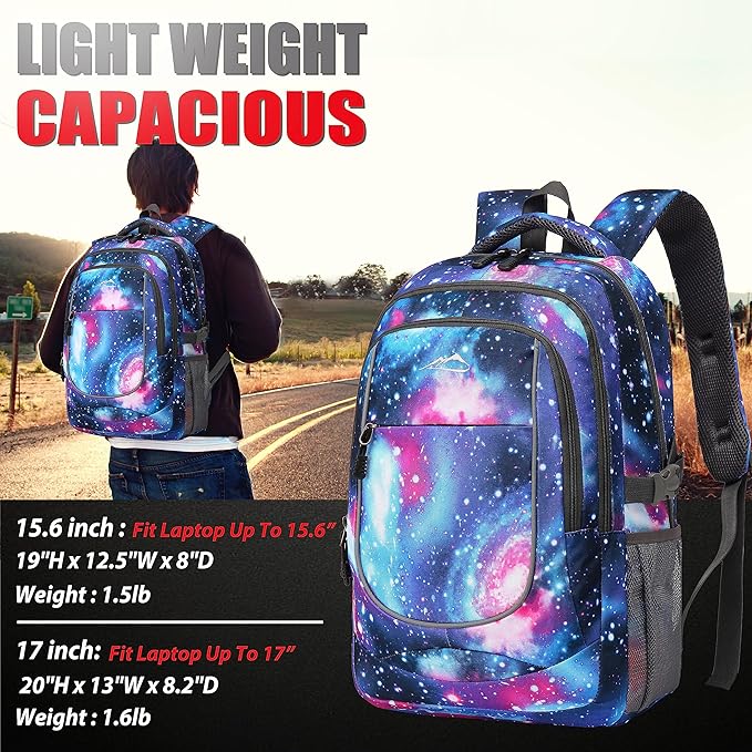ProEtrade Extra Large Backpack Bookbag for College Travel Laptop Business Hiking Backpack Fit Laptop Up to 17 Inch Sturdy Multi Compartment Gifts for Men Women Night Light Reflective (Light Galaxy)